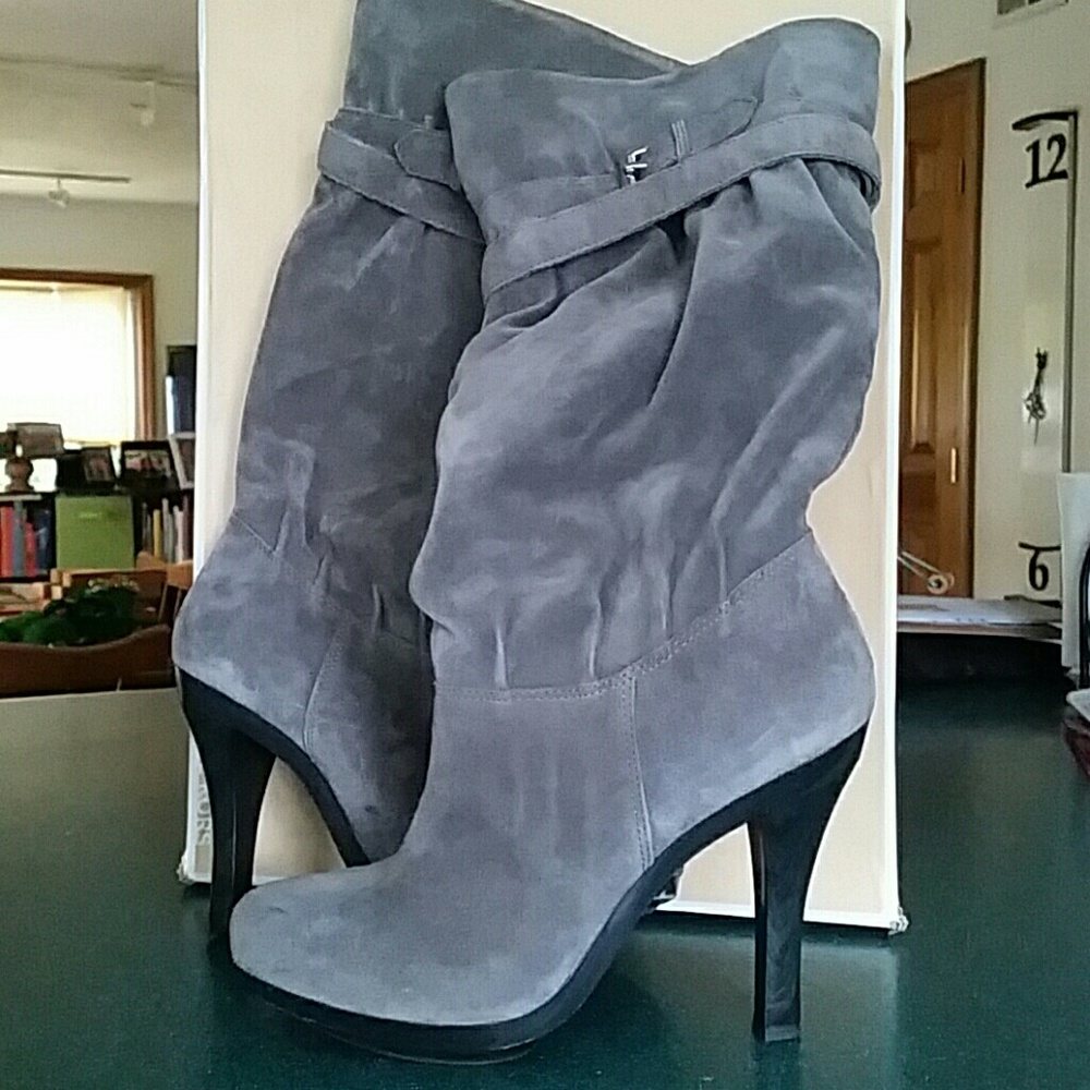 MICHAEL Michael Kors Gray Suede Mid-Calf Heeled Boots